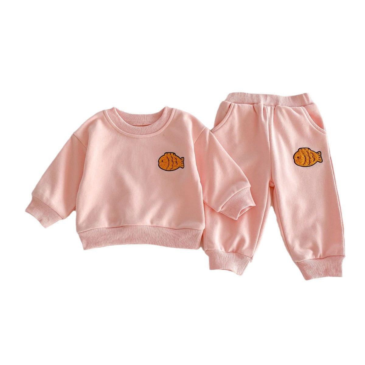 Spring New Children's Clothing Set for Boys and Girls, Cute Fish Embroidery Hoodie with Loose Pants