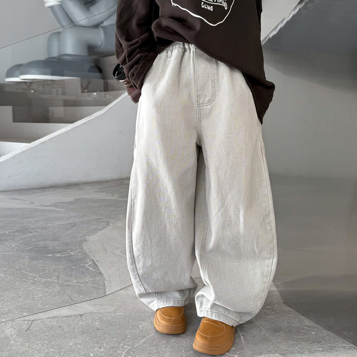 Boys Big Kids Loose Fit Denim Bowleg Long Jeans