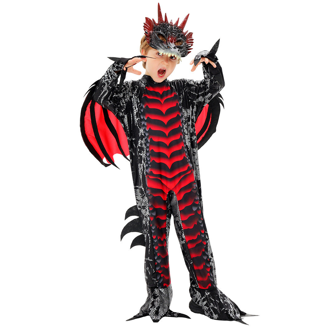 Halloween Performance Costume Devil Dinosaur Role Play Costume Kids Horror Stage Cosplay Outfit