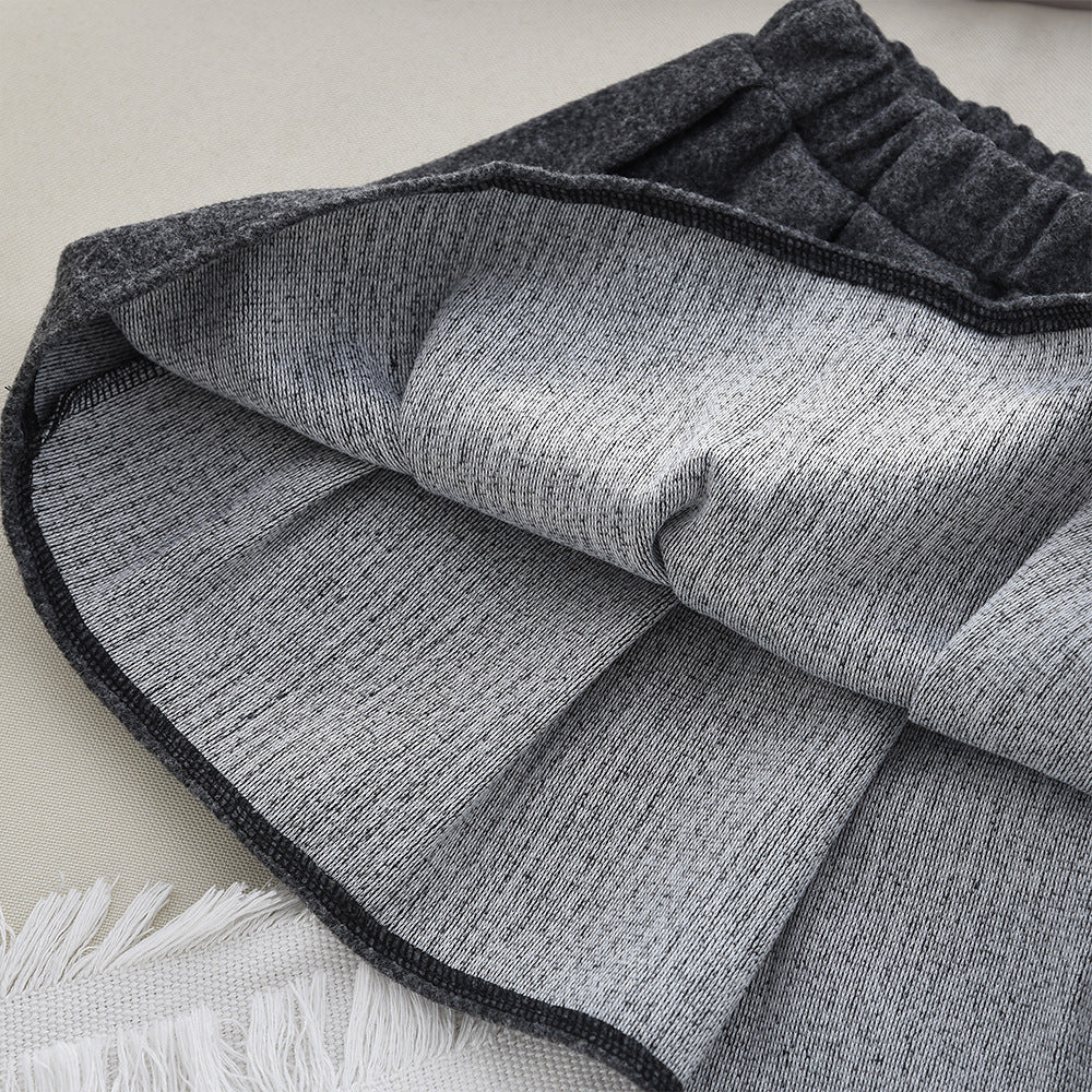 Girls' Autumn/Winter Set  High-Quality Gray Ruffle Long Sleeve Jacket Pleated Skirt Two-Piece Outfit