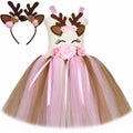 Halloween Christmas Deer Flower Dress Kids Costume Clothing Cartoon Deer Tutu Skirt Girl Tulle Princess Dress
