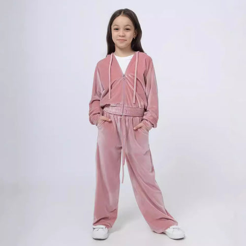 Autumn and Winter Girls' Sports Hat Velvet Set Casual Hoodie Two Piece Set