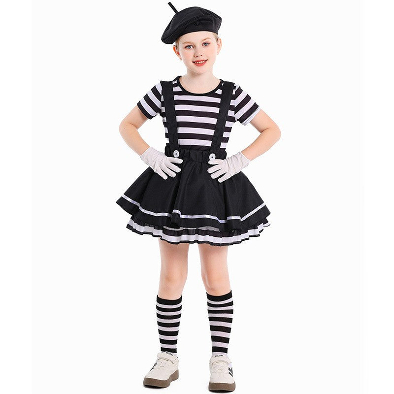 Pantomime Clown Costume for Kids - Halloween Comedy Performance Outfit for Children's Stage Play