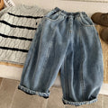 Boys' one-piece fleece denim winter clothing children's plus fleece pants