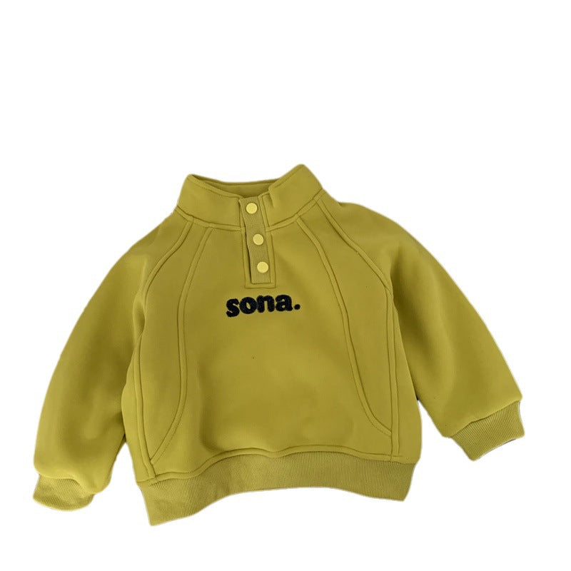Boys' Plush-Lined Standing-Collar Hoodie
