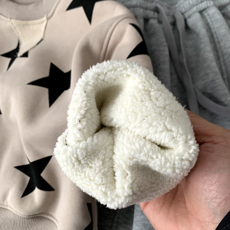 Boys' thick one-piece fleece hoodie winter clothing