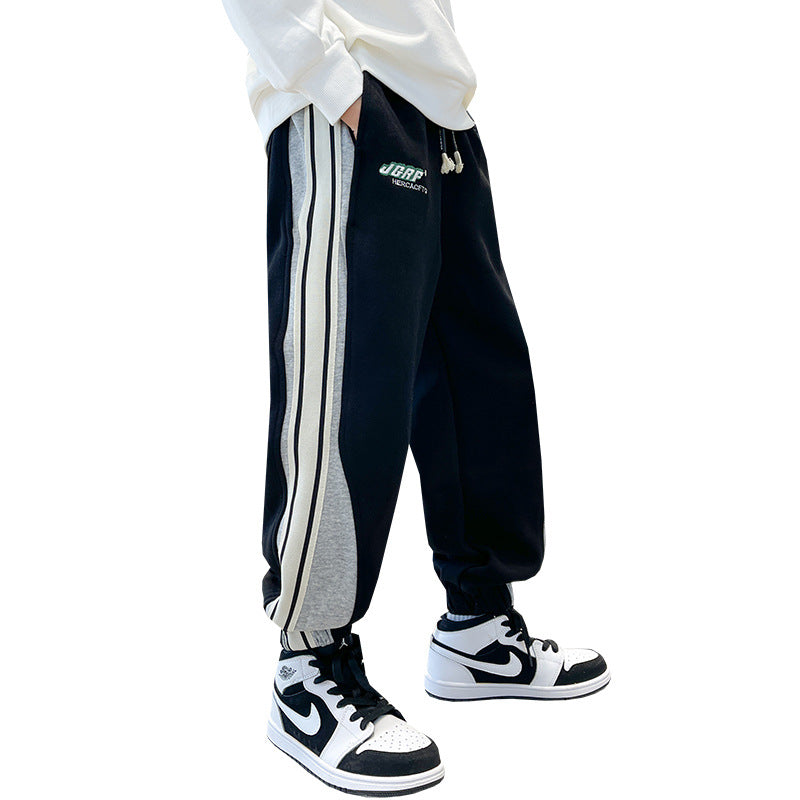 Boys' Autumn Winter Sweatpants Big Kids Casual Joggers Trendy Fleece-Lined Pants