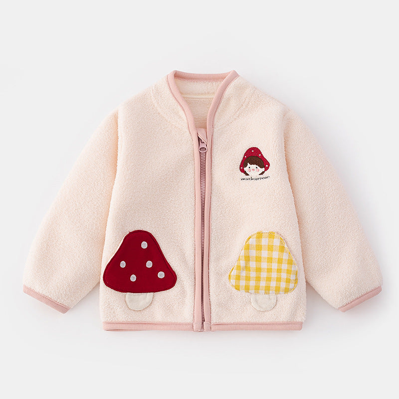 Cute Girls' Fleece Jacket Autumn Winter Warm Outerwear Fashion Kids Coat for Toddlers