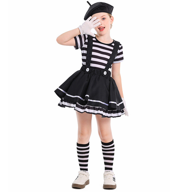Pantomime Clown Costume for Kids - Halloween Comedy Performance Outfit for Children's Stage Play