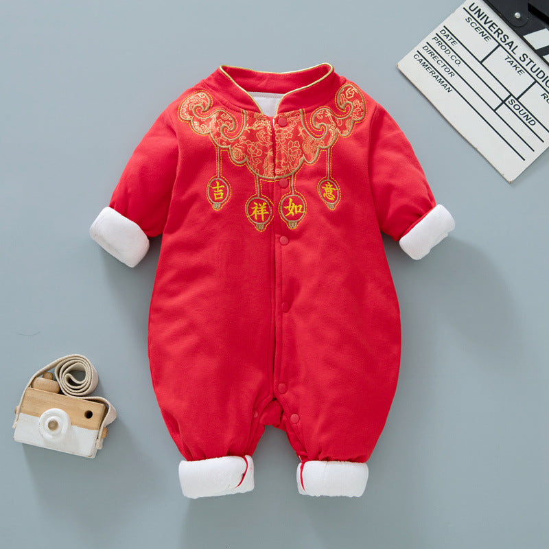 Red Baby Quilted Onesie Thickened Warm Clothing for Boys and Girls
