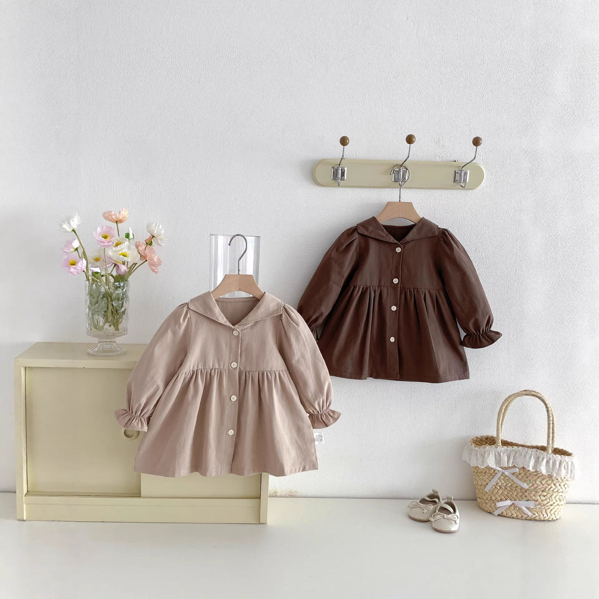 Girls' trench coat autumn outfit children's clothing for toddlers baby windproof long-sleeve top spring and autumn