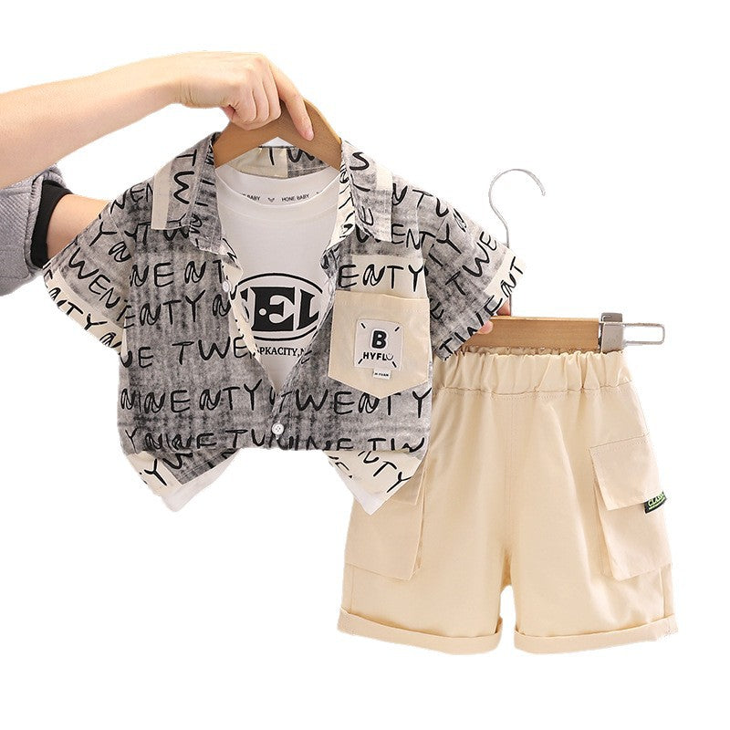 Summer clothes boys' and children's shirts short sleeved three piece set