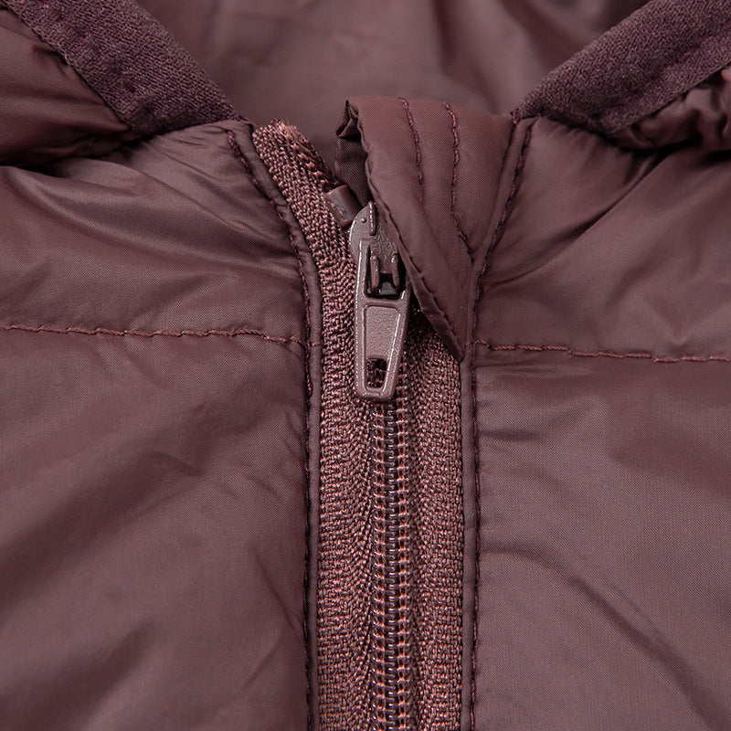 Autumn Winter Kids' Jacket for Boys and Girls Coffee Color Fleece Lined Hooded Short Warm Cotton Coat
