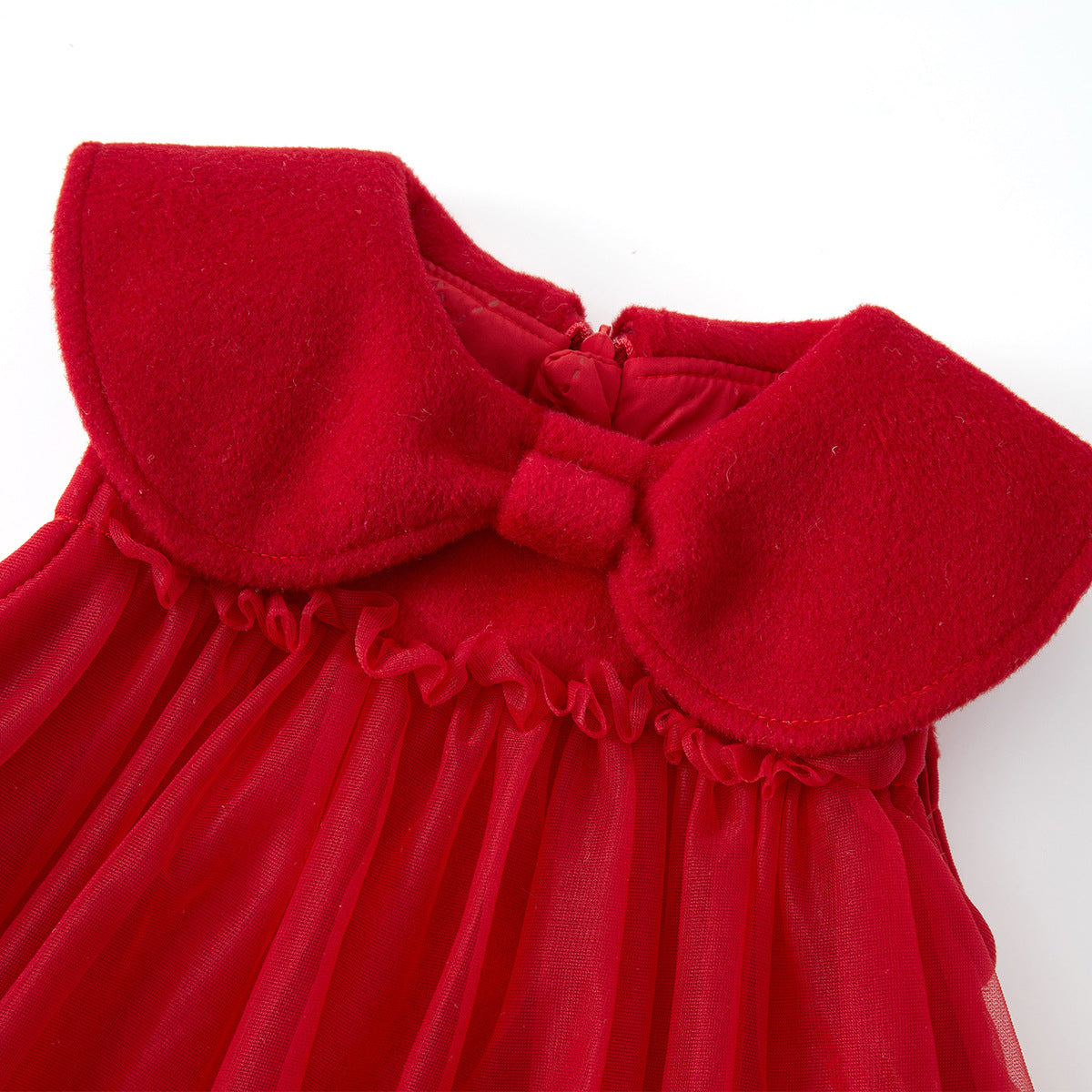 Warm Princess Dress for Baby Girls, Red Long Sleeve Winter Dress with Fleece Lining