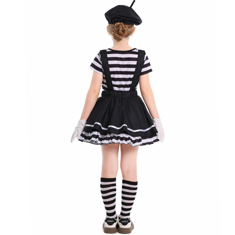 Pantomime Clown Costume for Kids - Halloween Comedy Performance Outfit for Children's Stage Play