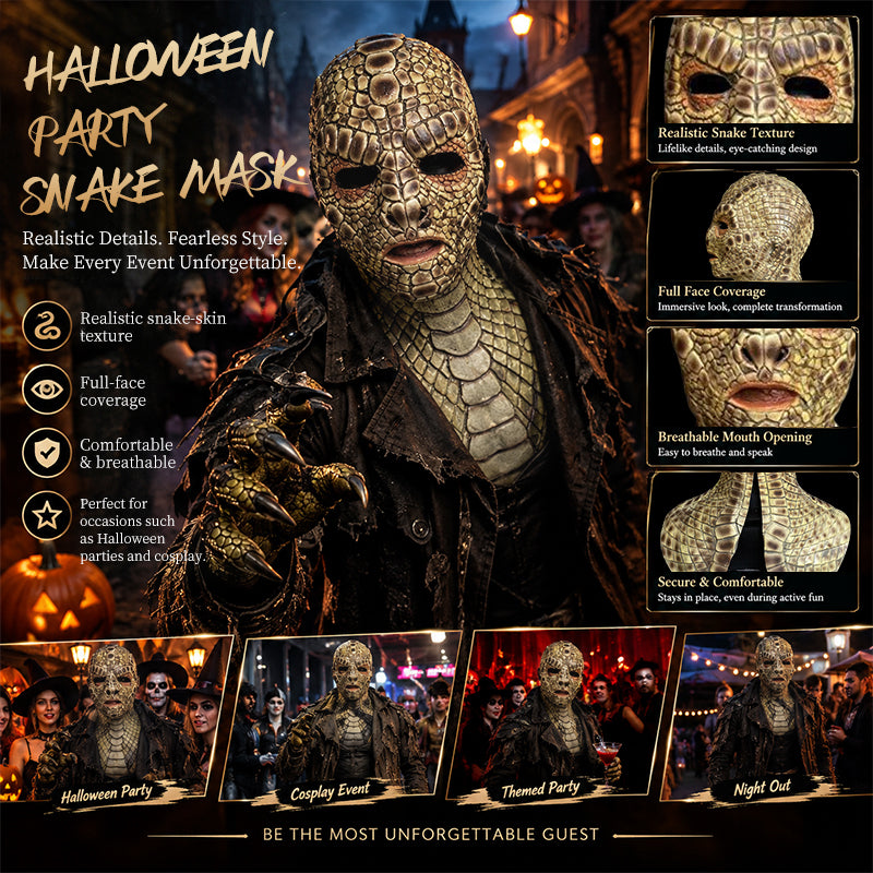Lizard Man Basilisk Mask – Realistic Scaled Full Face Latex Reptile Headpiece, Unisex Adult Horror Costume