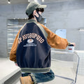 Boys Baseball Jacket Cotton Padded Warm Autumn Winter Outerwear Youth Long Sleeve Zip Front Coat