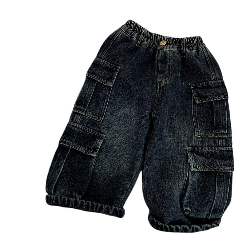 Boys' fleece jeans for autumn and winter