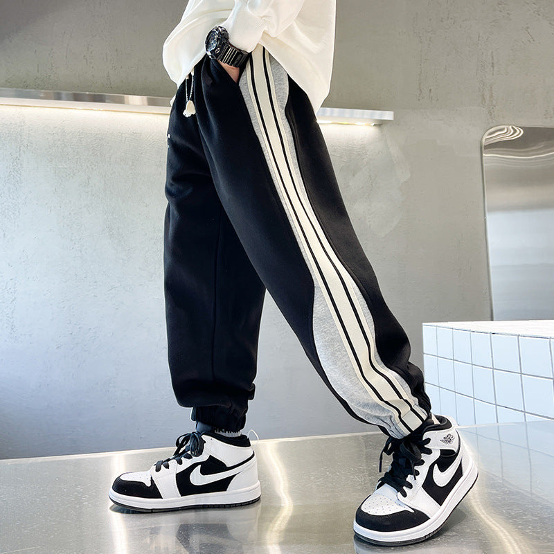 Boys' Autumn Winter Sweatpants Big Kids Casual Joggers Trendy Fleece-Lined Pants