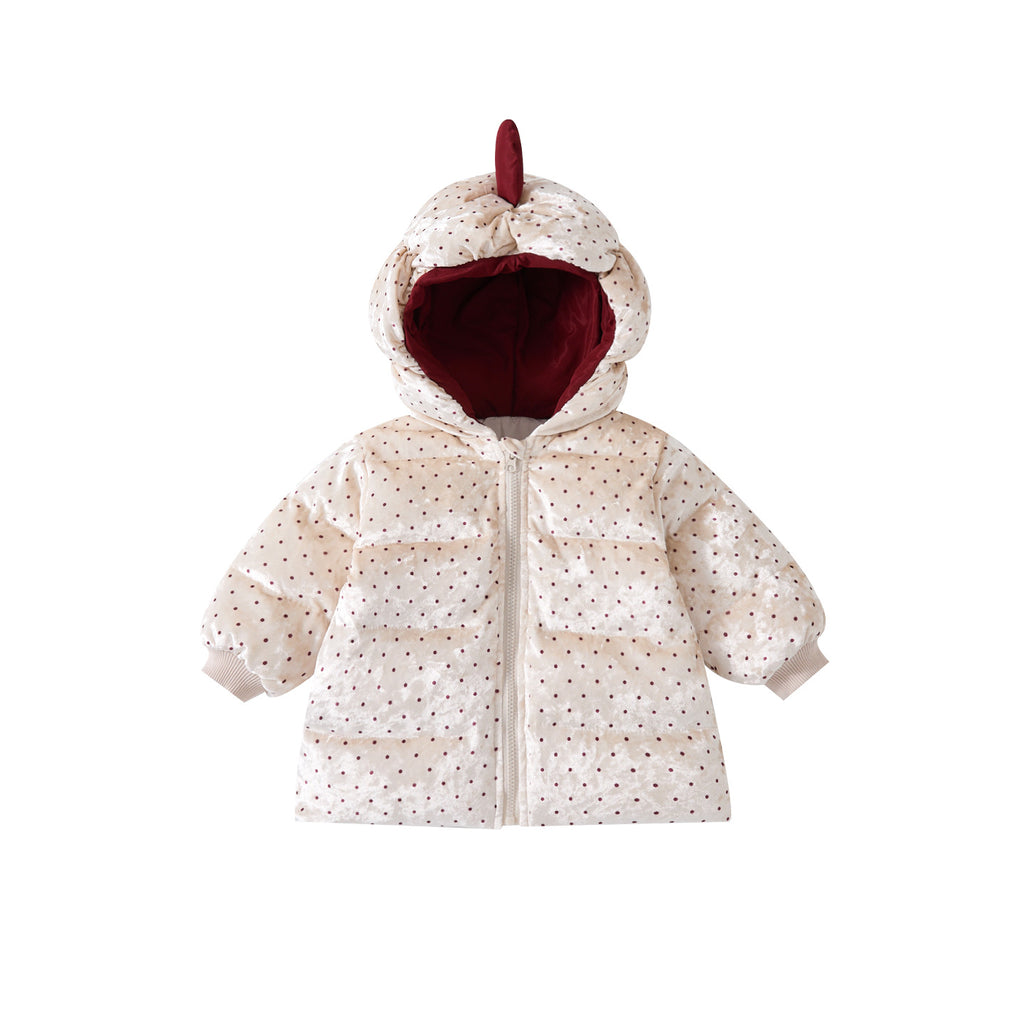 Hooded Polka Dot Cotton Clothing Set for Girls, Stylish Thick Warm Three-Piece Outfit
