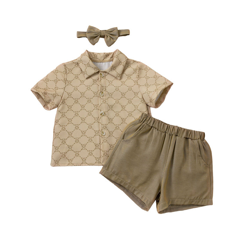 Gentleman's Outfit for Boys 2-6 Years Summer Casual Short Sleeve T-Shirt 3-Piece Set Kids Clothing