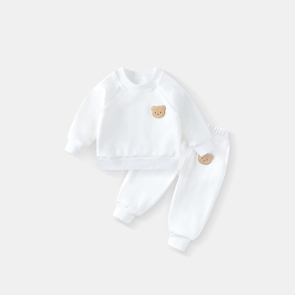 Children's Hoodie Set Autumn Winter Warm Fleece Two-Piece Outfit for Boys and Girls, Simple Comfortable Casual Sportswear