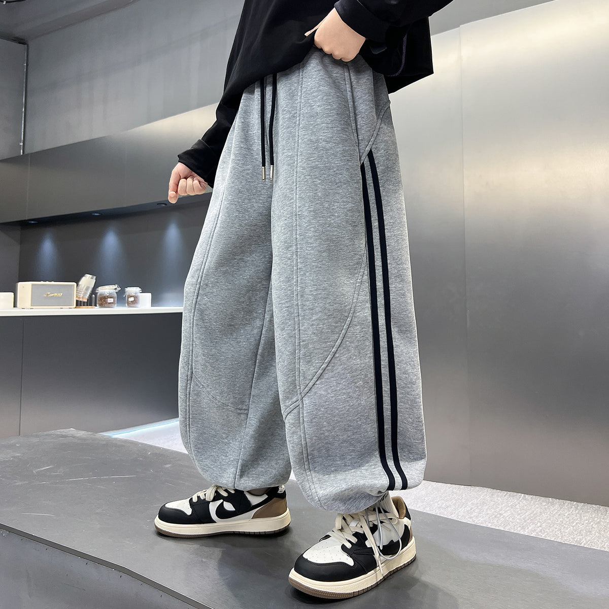 Boys Casual Three-Striped Athletic Pants - Relaxed Straight Leg Sweatpants for Big Kids - Autumn Winter