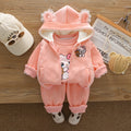 Girls Autumn Winter 3-Piece Set with Cat and Bear Print for Toddlers