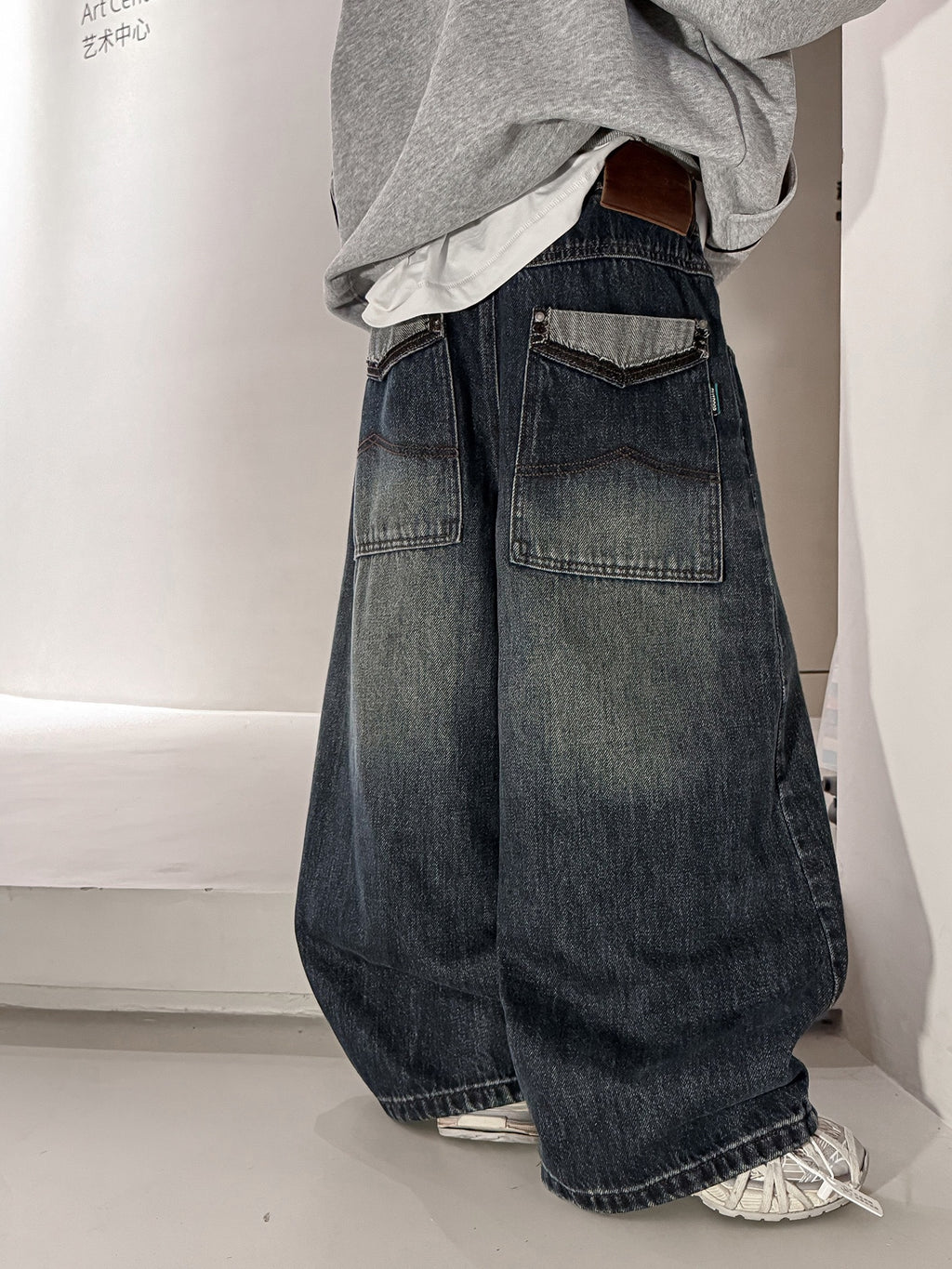 Boys' Loose Fit Straight Leg Denim Jeans with Patchwork Pockets