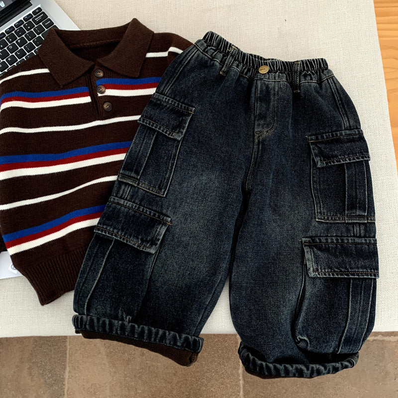 Boys' fleece jeans for autumn and winter