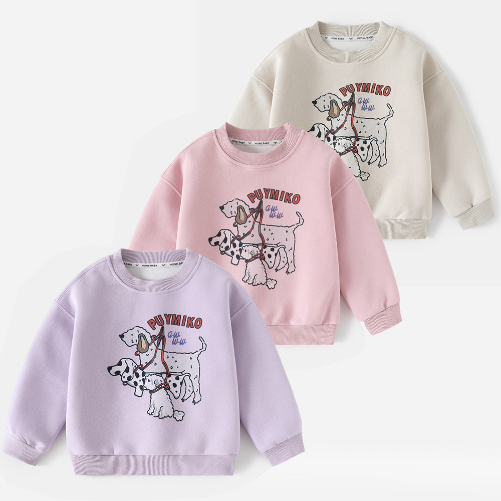 Girls' Children's Clothing Spring and Autumn New Cartoon Round Neck Sweatshirt for Middle and Large Kids