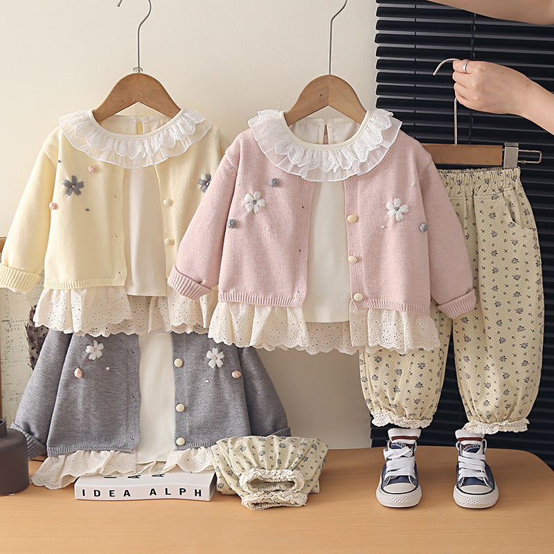 Girls' clothing sweater cardigan three piece set