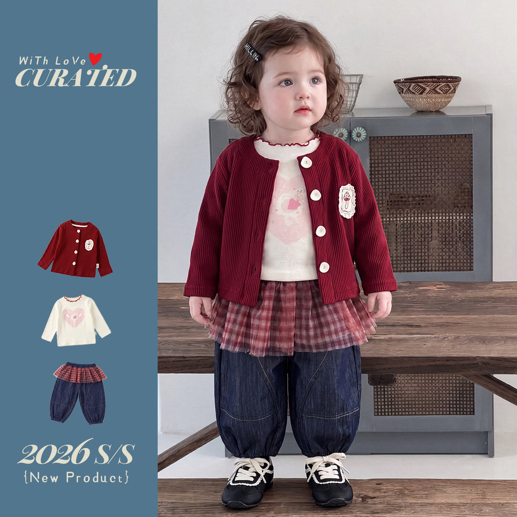 Kids' Cardigan, Top & Denim Pants Set