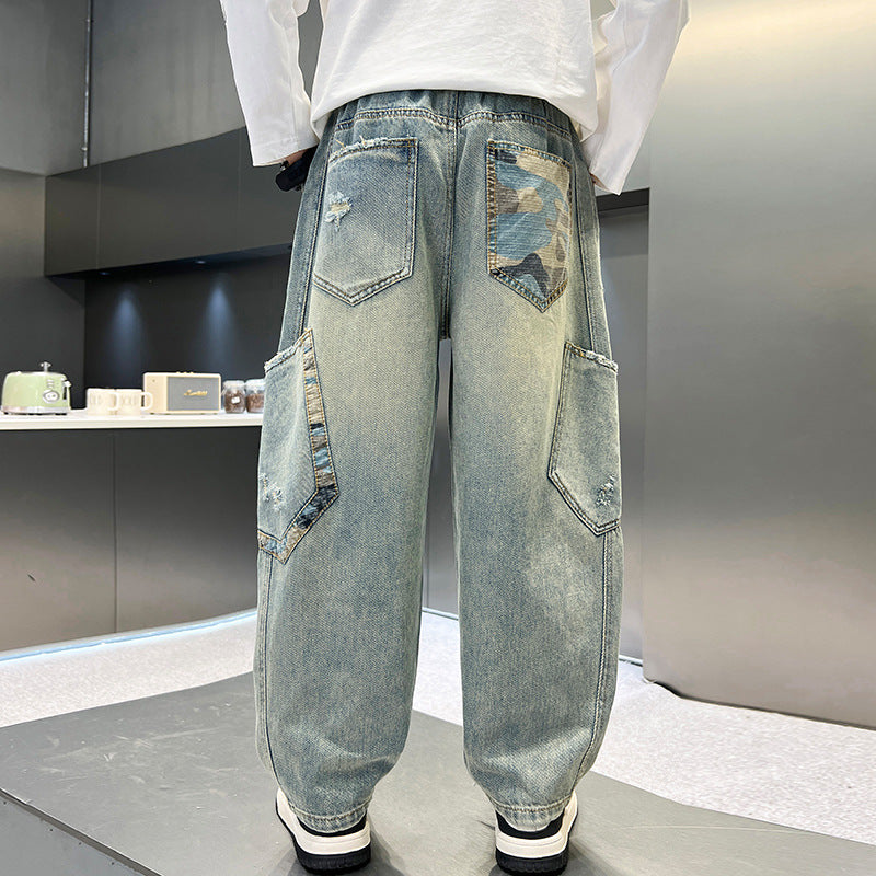 Boys' Casual Denim Jeans Style Loose Straight Leg Long Pants for Fall/Winter