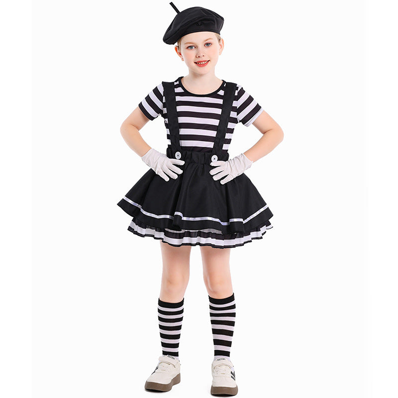 Pantomime Clown Costume for Kids - Halloween Comedy Performance Outfit for Children's Stage Play