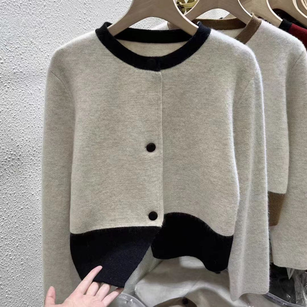Color blocking sweater cardigan women's autumn and winter clothing