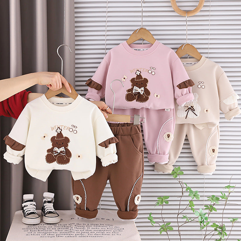 Long sleeved two-piece set for baby girls' clothing