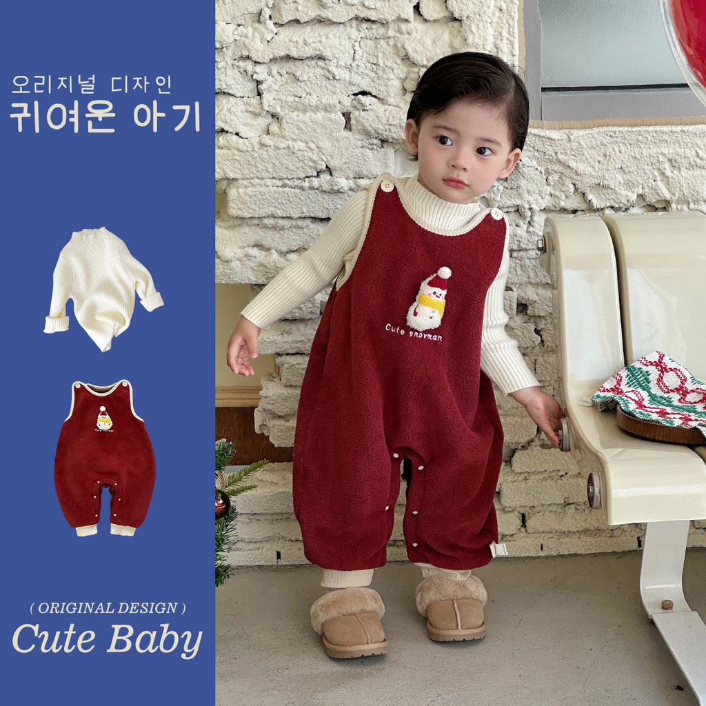 Boys Overalls with Long Sleeve Base Layer, Cartoon 3-Piece Set for Winter