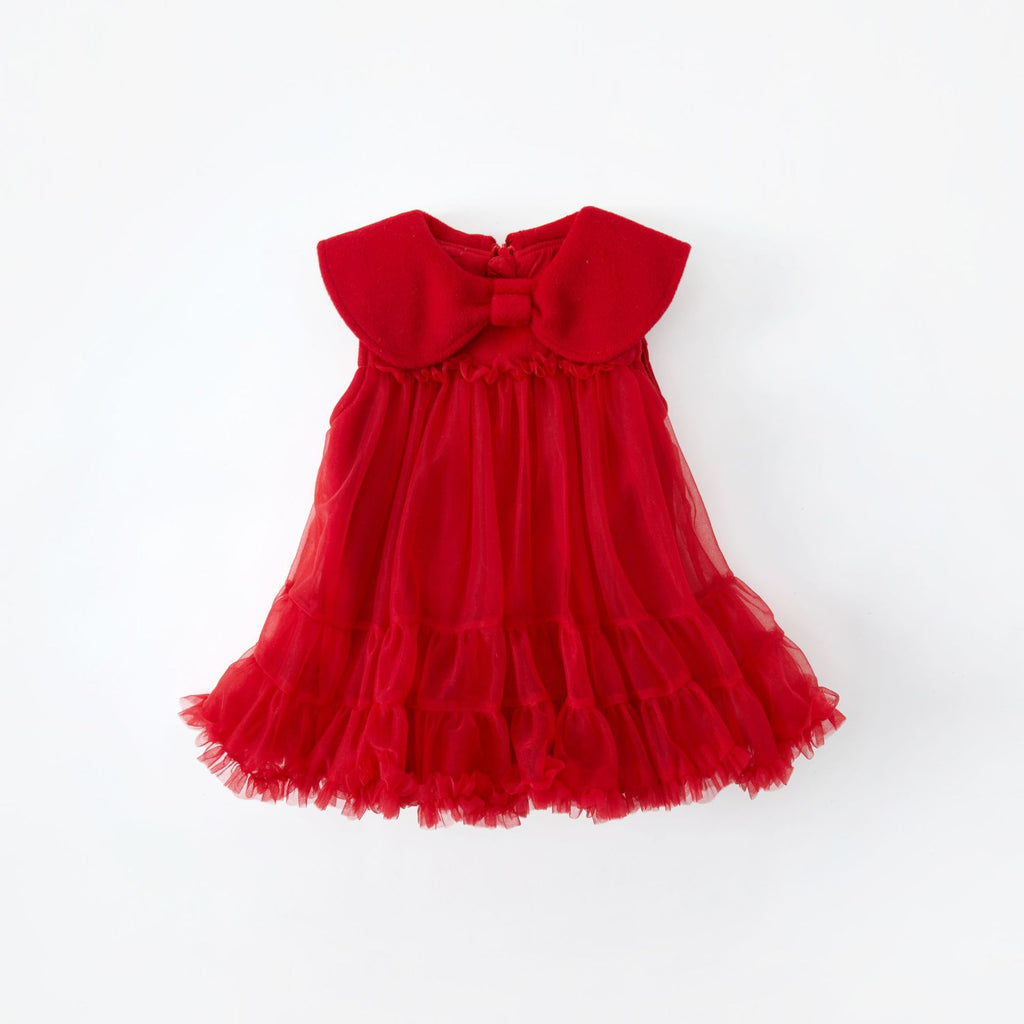 Warm Princess Dress for Baby Girls, Red Long Sleeve Winter Dress with Fleece Lining