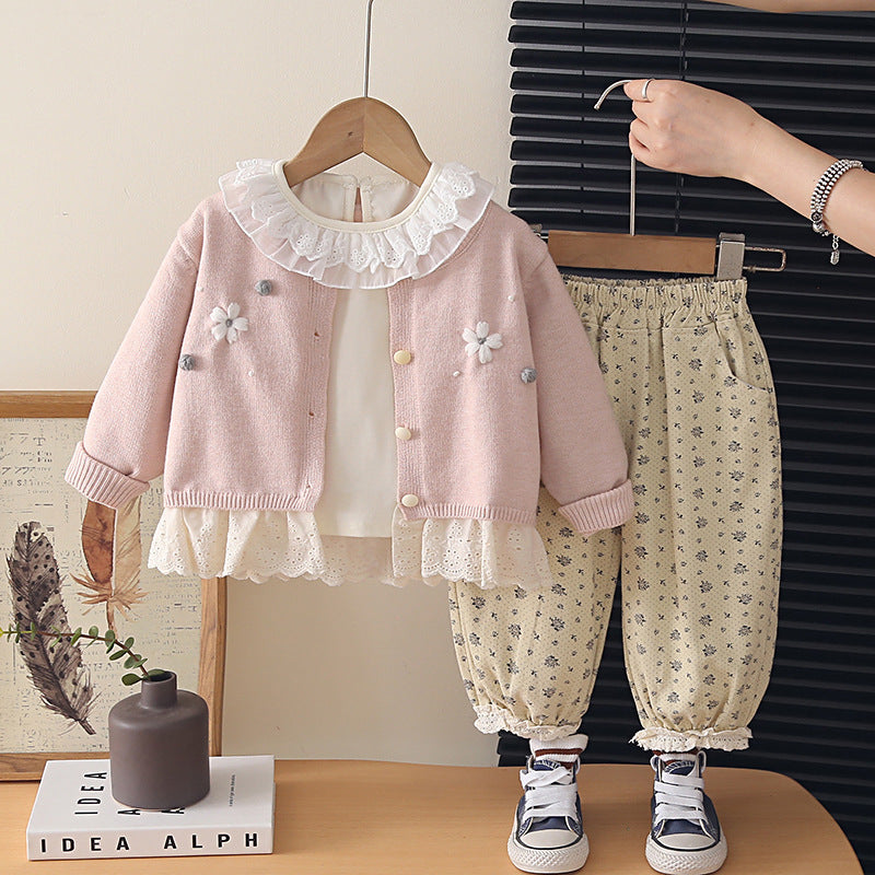 Girls' clothing sweater cardigan three piece set