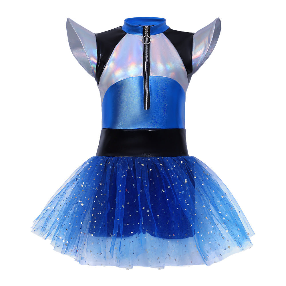 Halloween Kids Alien Robot Costume Cheerleader Dance Ballet Skirt AI Gradient Tulle Skirt