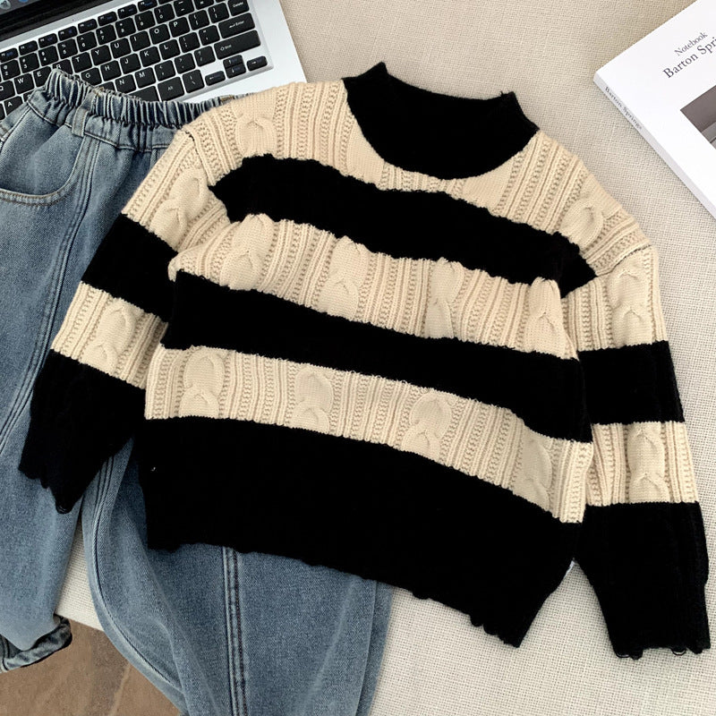 Striped Knitted Sweater for Girls in Winter