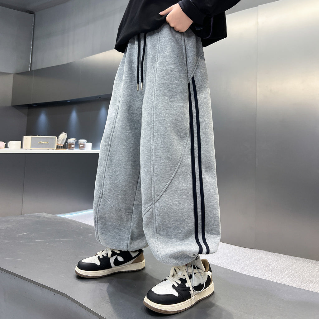 Boys Casual Three-Striped Athletic Pants - Relaxed Straight Leg Sweatpants for Big Kids - Autumn Winter