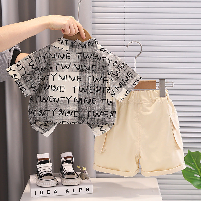 Summer clothes boys' and children's shirts short sleeved three piece set