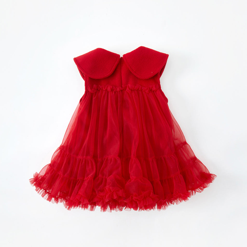 Warm Princess Dress for Baby Girls, Red Long Sleeve Winter Dress with Fleece Lining