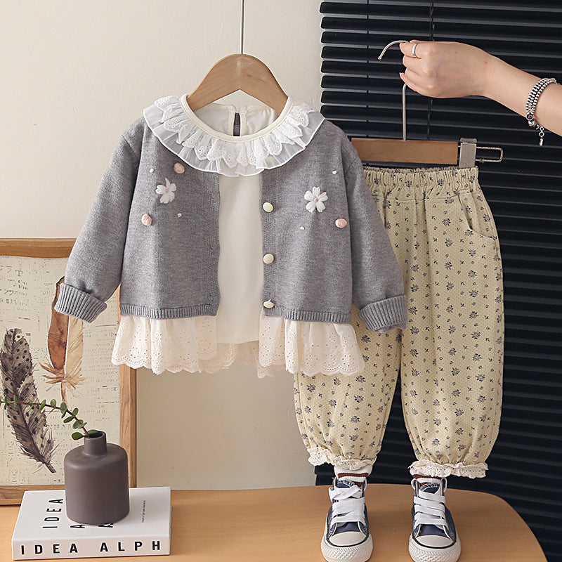 Girls' clothing sweater cardigan three piece set