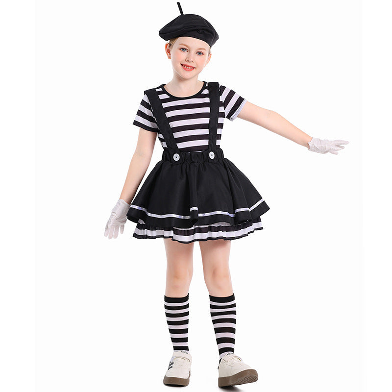 Pantomime Clown Costume for Kids - Halloween Comedy Performance Outfit for Children's Stage Play