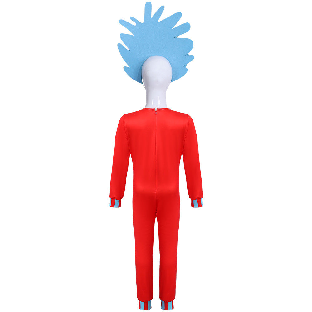 Halloween Dr. Seuss Kids Cosplay Costume Cat in the Hat Thing 1 Thing 2 Red Jumpsuit