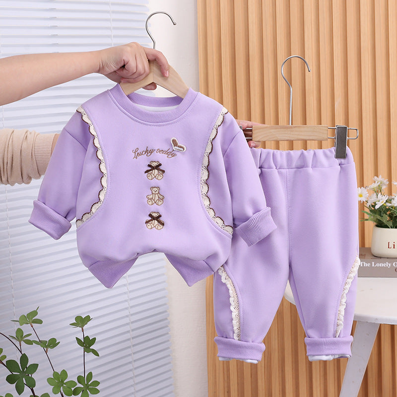 Spring clothing for baby girls casual long sleeved hoodie two-piece set