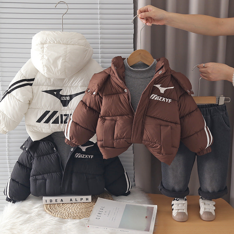 Boys Winter Hooded Thickened Cotton Padded Jacket 3-Piece Set